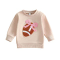 Football Bow Toddler Sweatshirt sweatshirt The Trendy Toddlers Beige 9-12 M 
