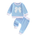 Long Sleeve Waffle Bow Baby Set Blue 3-6 M