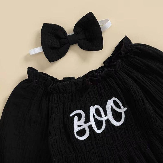Long Sleeve Black Boo Baby Romper