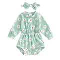 Long Sleeve Daisy Baby Romper Green 0-3 M 