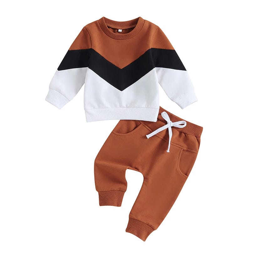 Long Sleeve Color Block Baby Set Sets The Trendy Toddlers Brown 3-6 M 