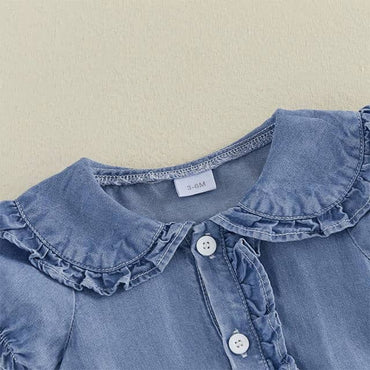Puff Sleeve Collar Denim Baby Romper Rompers The Trendy Toddlers 