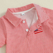 Short Sleeve 4th of July Striped Collar Baby Romper