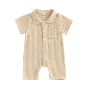 Short Sleeve Solid Collar Baby Romper Beige 0-3 M
