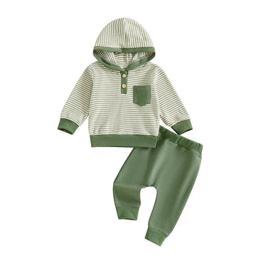 Long Sleeve Striped Hooded Baby Set