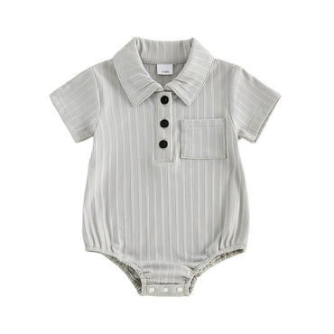 Short Sleeve Solid Collar Baby Romper Gray 0-3 M