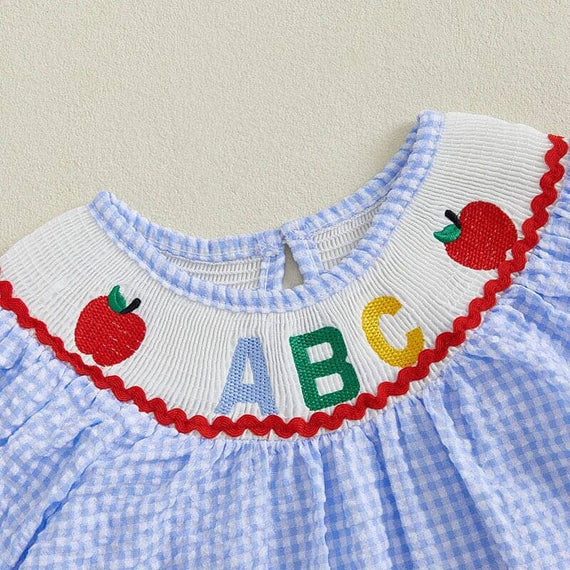 Puff Sleeve ABC Plaid Toddler Dress