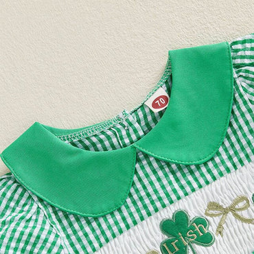 St. Patrick's Day Plaid Collar Baby Romper Rompers The Trendy Toddlers 