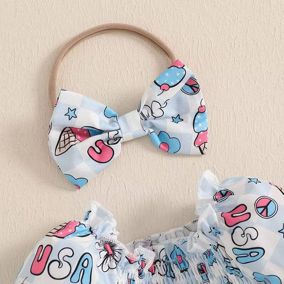 Puff Sleeve USA Floral Baby Romper