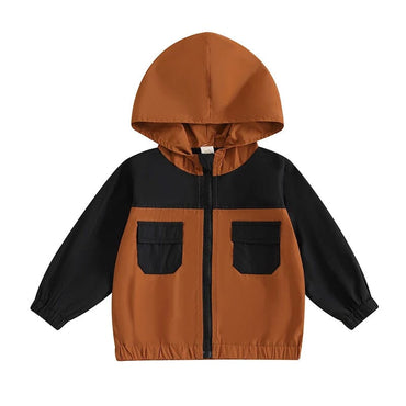 Pockets Zip-Up Hooded Toddler Jacket Brown 9-12 M 