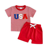 Short Sleeve USA Striped Toddler Set Red 9-12 M