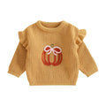 Pumpkin Bow Knit Toddler Sweater Yellow 6-9 M