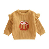 Pumpkin Bow Knit Toddler Sweater Yellow 6-9 M
