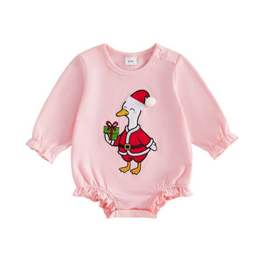 Long Sleeve Christmas Pink Ruffled Baby Bodysuit Red Newborn