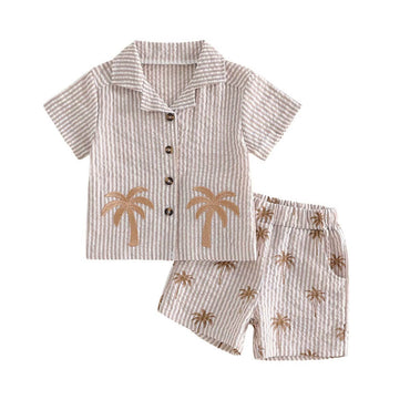 Short Sleeve Palm Tree Striped Toddler Set