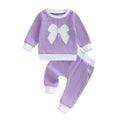 Long Sleeve Waffle Bow Baby Set Purple 3-6 M