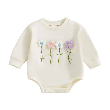 Long Sleeve Flowers Baby Romper Beige 0-3 M