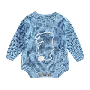 Long Sleeve Easter Knitted Baby Bodysuit Blue 0-3 M