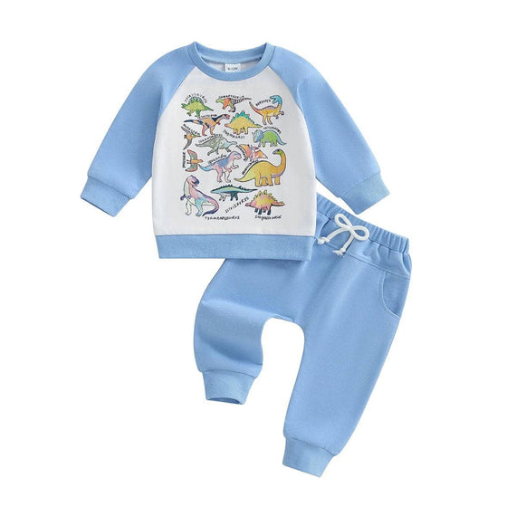 Long Sleeve Dinosaurs Solid Pants Toddler Set Blue 9-12 M