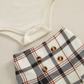 Long Sleeve Waffle Plaid Skirt Baby Set   