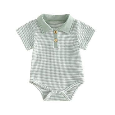 Short Sleeve Collar Striped Baby Romper Green 0-3 M