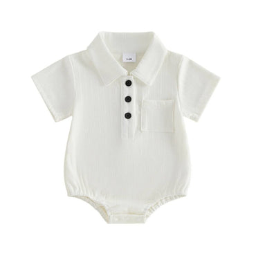 Short Sleeve Solid Collar Baby Romper White 0-3 M