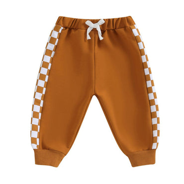 Solid Checkered Baby Pants Brown 3-6 M 