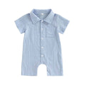 Short Sleeve Solid Collar Baby Romper Blue 0-3 M