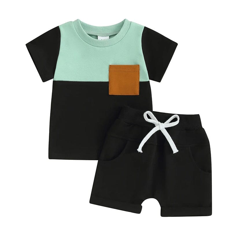 Short Sleeve Color Block Baby Set Black 3-6 M 