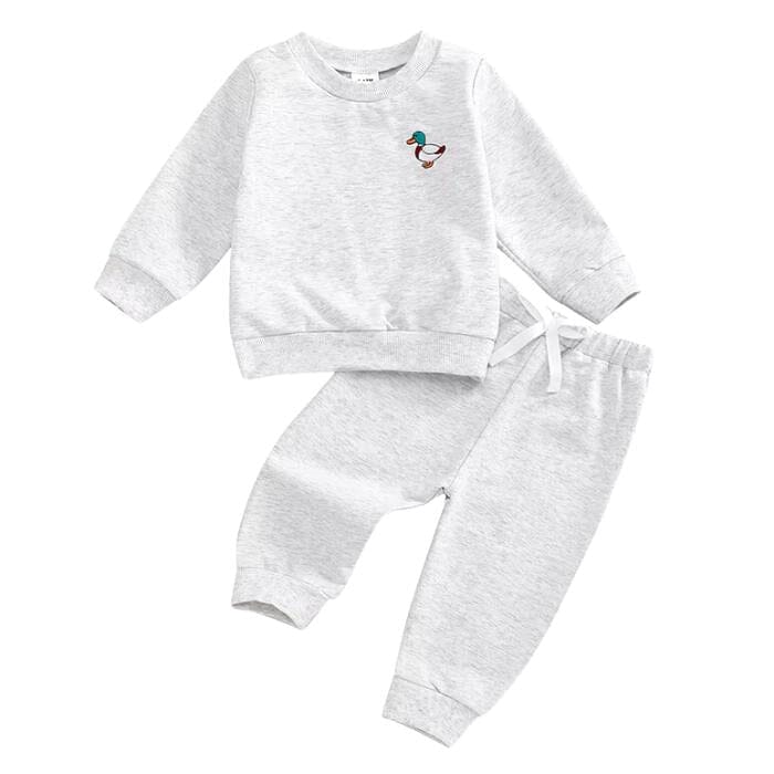 Long Sleeve Duck Embroidered Toddler Set Gray 9-12 M 