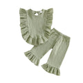 Solid Muslin Ruffled Toddler Set Green 9-12 M