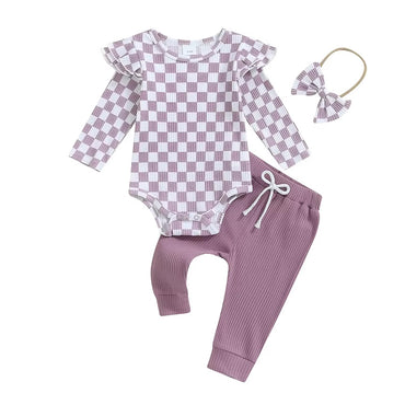 Long Sleeve Purple Checkered Baby Set