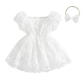 Puff Sleeve White Lace Baby Dress   