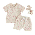 Short Sleeve Floral Shorts Baby Set Beige 3-6 M 
