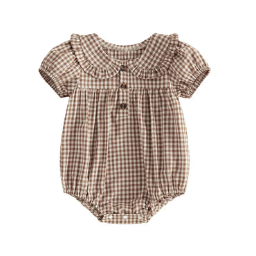 Short Sleeve Collar Gingham Baby Romper