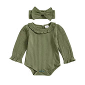 Long Sleeve Green Collar Baby Romper