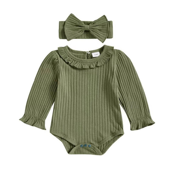Long Sleeve Green Collar Baby Romper