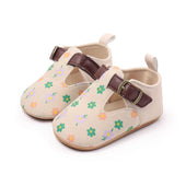 Buckle Strap Floral Baby Shoes Beige 1