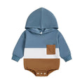 Long Sleeve Color Block Hooded Baby Jumpsuit Blue 0-3 M