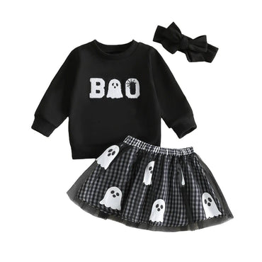 Long Sleeve Halloween Boo Skirt Toddler Set