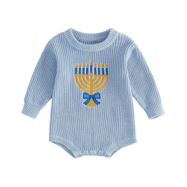 Long Sleeve Hanukkah Knit Baby Romper