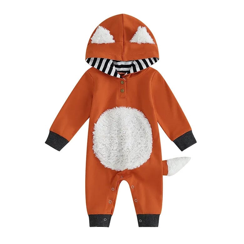 Long Sleeve Fox Hooded Baby Jumpsuit   