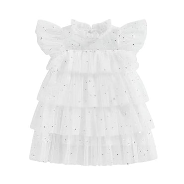 Fly Sleeve White Tulle Toddler Dress   