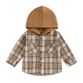 Long Sleeve Plaid Hooded Baby Shirt Brown 3-6 M 