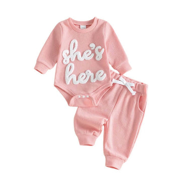 Long Sleeve She's Here Waffle Baby Set Sets The Trendy Toddlers 