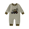 Long Sleeve Tractor Striped Baby Jumpsuit Green 0-3 M