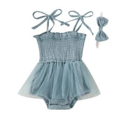 Solid Straps Muslin Baby Romper Blue 0-3 M 