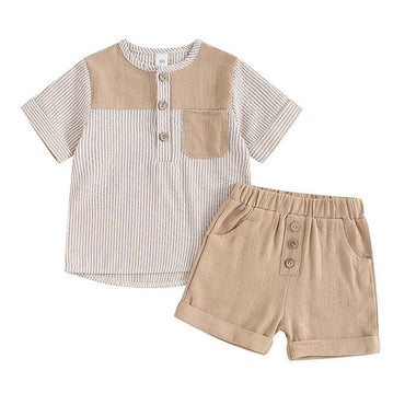 Short Sleeve Striped Toddler Set Khaki 9-12 M 