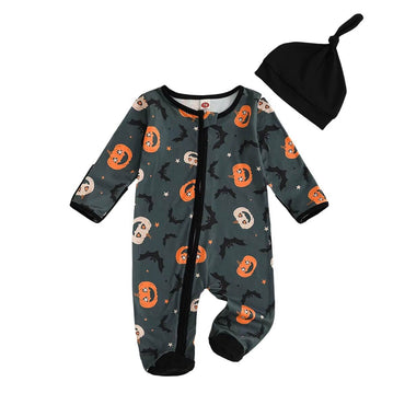Long Sleeve Halloween Zipper Footed Baby Jumpsuit Black 0-3 M