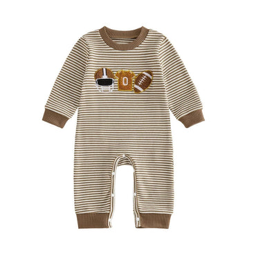 Long Sleeve Football Vibes Striped Baby Jumpsuit Jumpsuit The Trendy Toddlers 